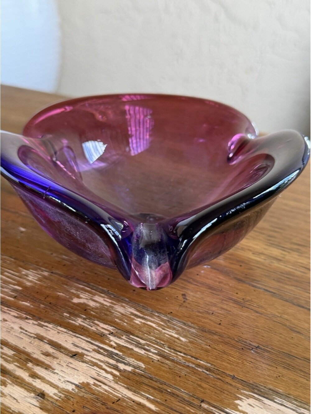Vintage Signed Salviati Murano Purple Blue Sommerso Freeform Art Glass Bowl